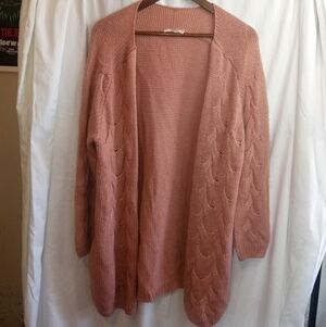 Ellison Dusty Rose Medium Open-Front Cable Knit Cardigan Casual Coastal Scandi